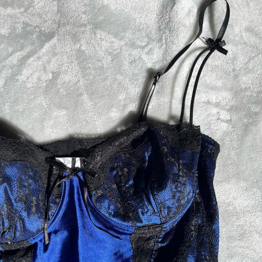 Frederick's of Hollywood Blue and Black Lace Bustier - Picture 3 of 7